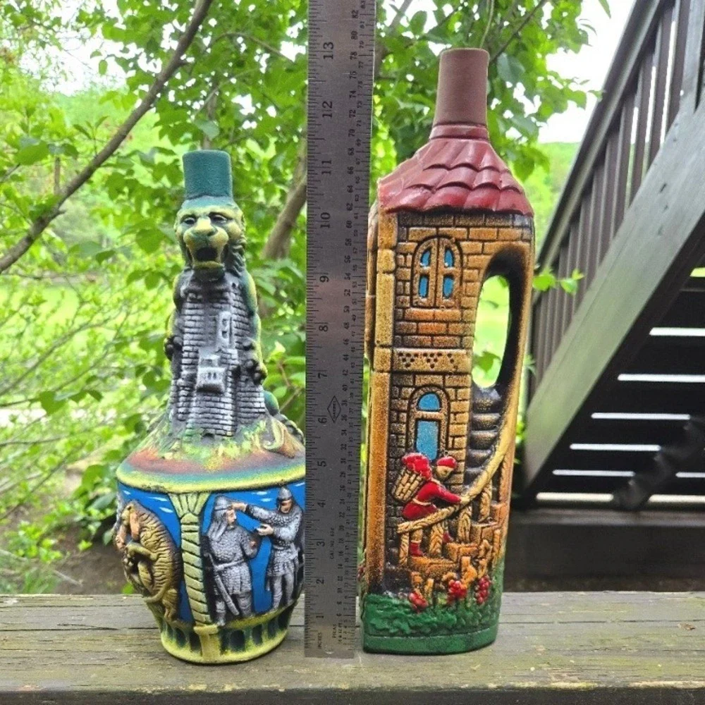 Vintage‎ USSR Georgian Ceramic Wine Bottle Pair Tower Lion Decanter